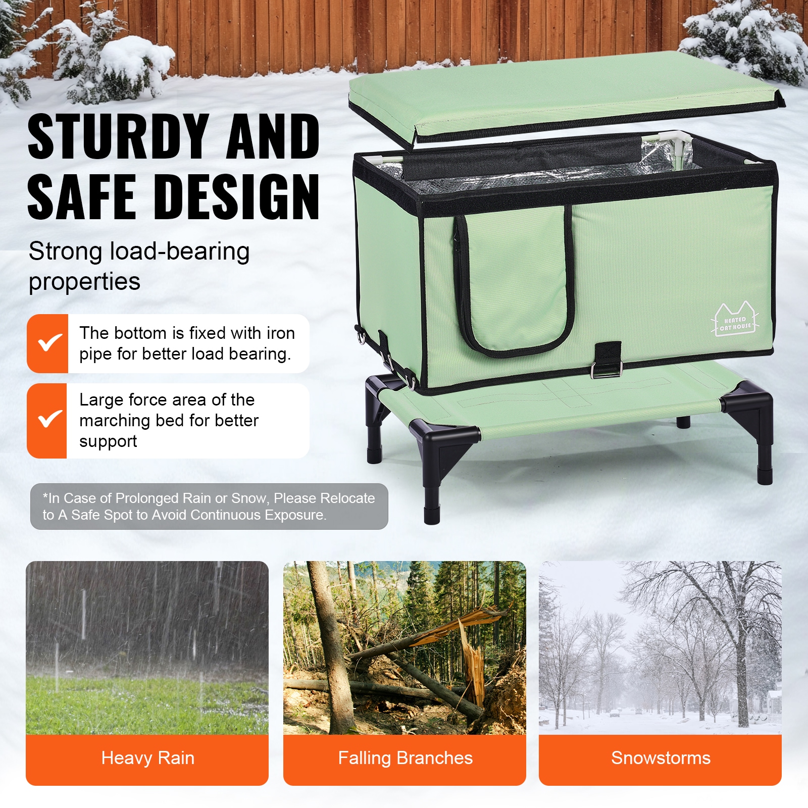 Heated Elevated Cat House Shelter With Warming Pad For Pets Green_voghion.com